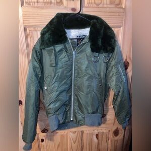 Vintage Antlers Flight Jacket Green Slim Fit Bomber Fur M/L See Measurements